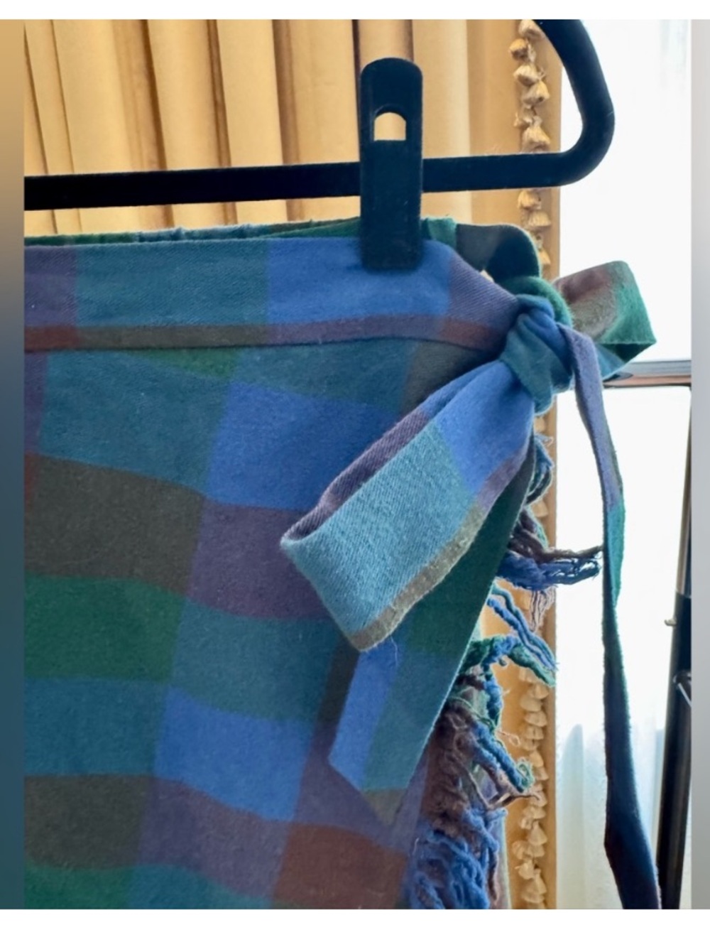 Anthropologie Mare Mare Fringed Wool Plaid Tie Waist Wrap Green Midi Skirt M - Picture 7 of 9